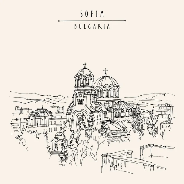 Ansichtkaart met kathedraal in Sofia — Stockvector