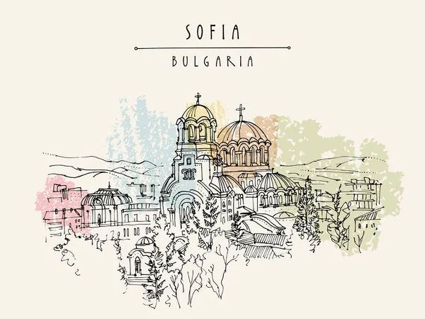 Postkarte mit Kathedrale in Sofia — Stockvektor