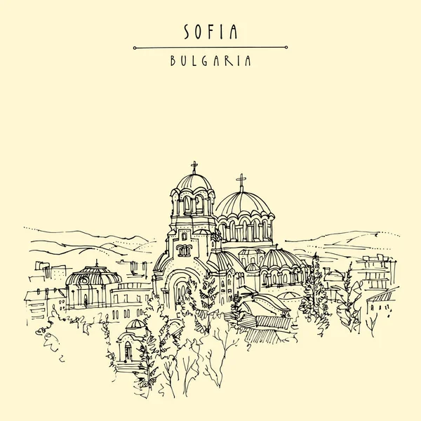 Ansichtkaart met kathedraal in Sofia — Stockvector