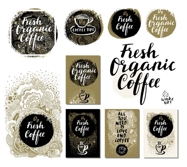 Conjunto de tarjetas de café de moda — Vector de stock