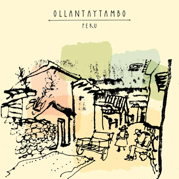 Ansichtkaart met straat van Ollantaytambo — Stockvector