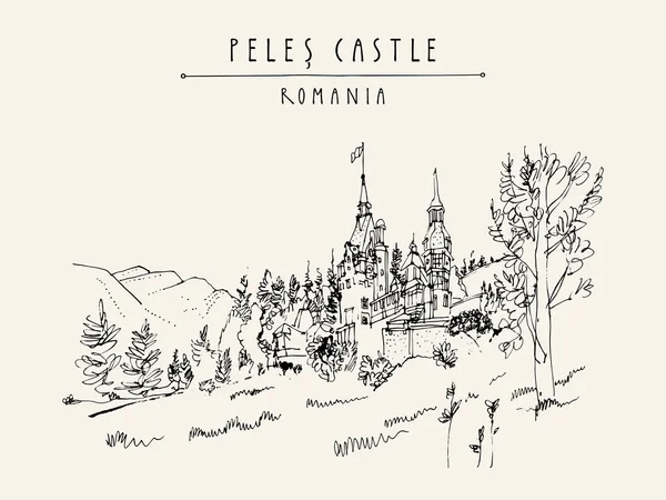 Carte postale avec château de Peles — Image vectorielle
