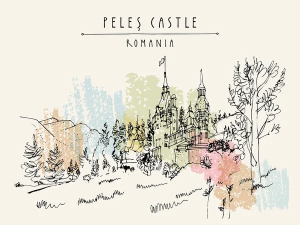 Carte postale avec château de Peles — Image vectorielle
