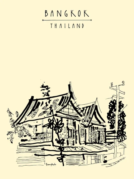 Antiguas casas tradicionales en Bangkok — Vector de stock