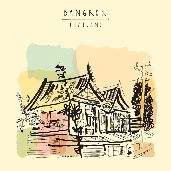 Old traditional houses in Bangkok — Stock Vector