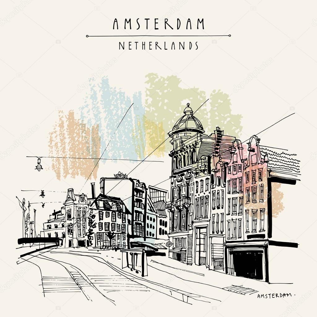 vintage postcard with Amsterdam