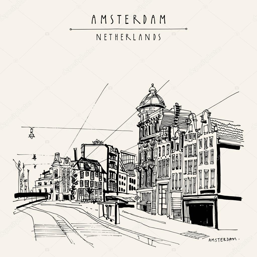 vintage postcard with Amsterdam