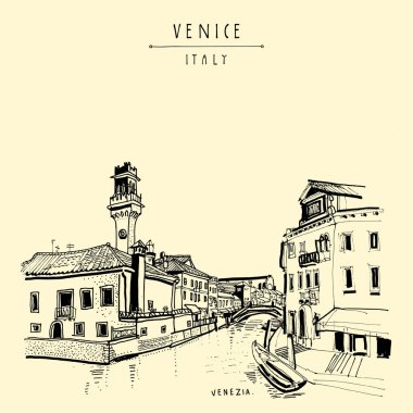 Elle çizilmiş kartpostal Venedik