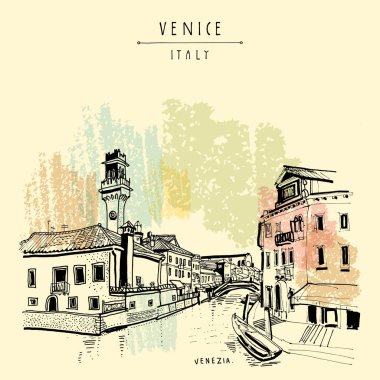 Elle çizilmiş kartpostal Venedik