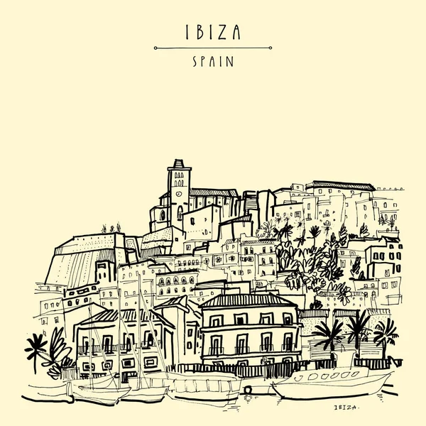 Gamla stan och slottet i Ibiza — Stock vektor