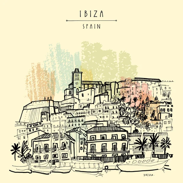 Old town and castle in Ibiza — Stock Vector