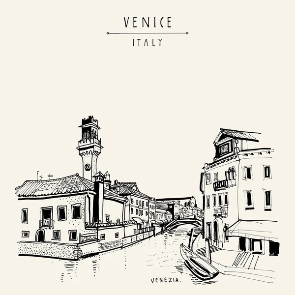 Handen ritade vykort av Venedig — Stock vektor