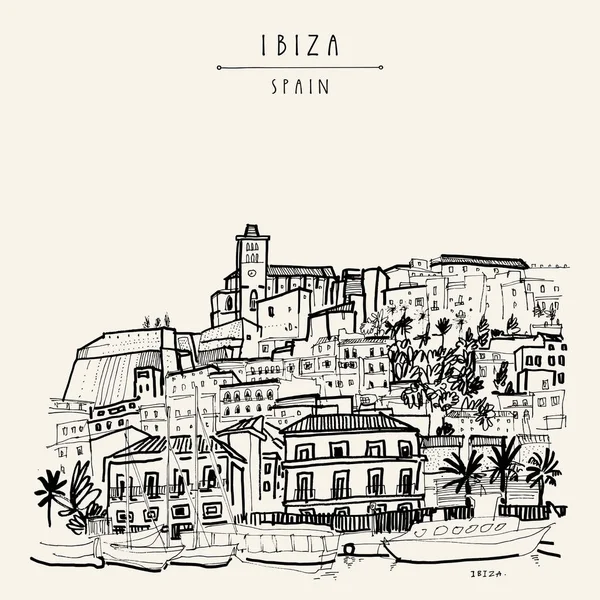Old town and castle in Ibiza — Stock Vector