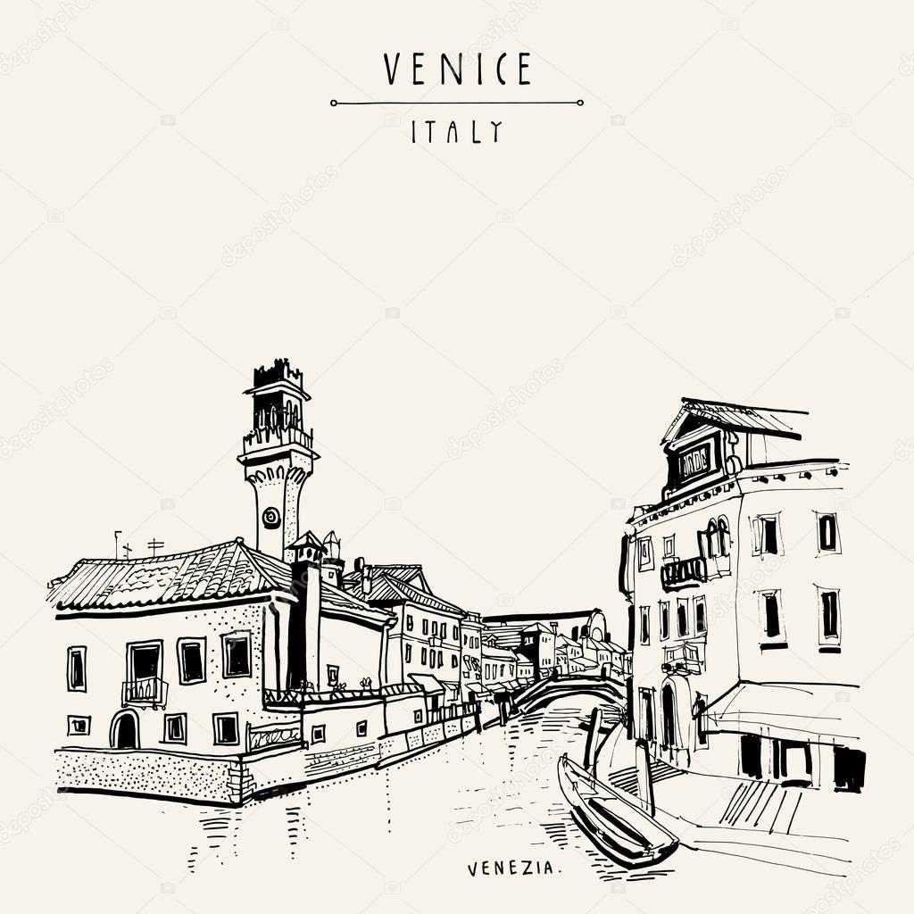 Hand drawn postcard of Venice