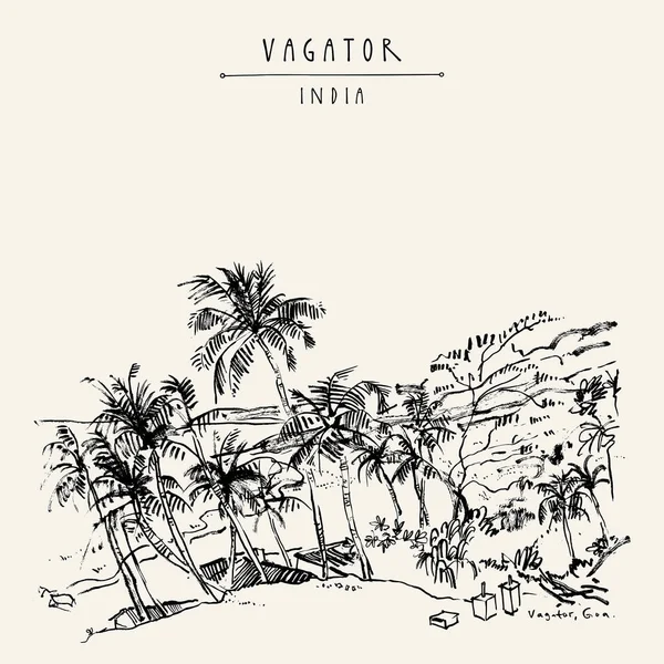 Vagator Plajı, Goa, Hindistan. — Stok Vektör