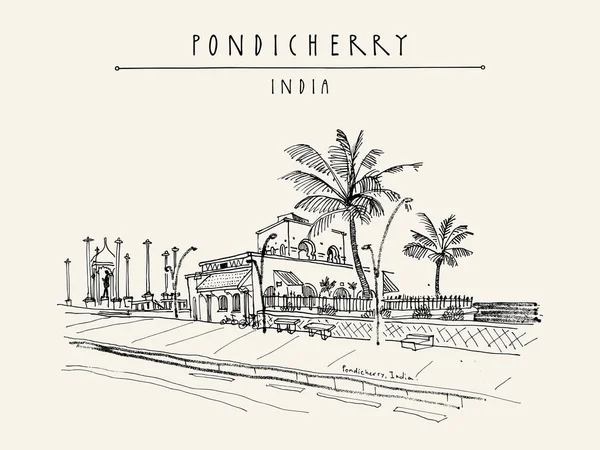 Pondichéry quay, Inde du Sud . — Image vectorielle