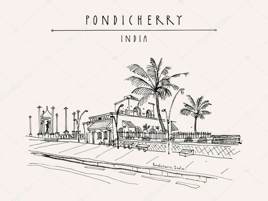 Pondicherry quay, South India.