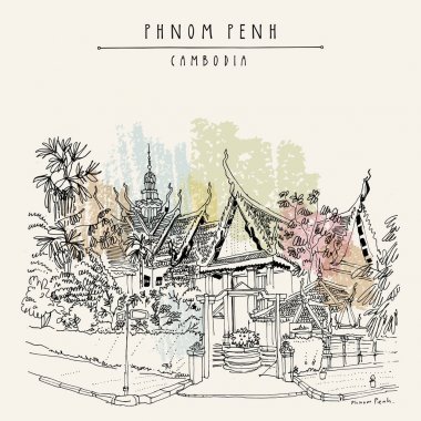 Vintage el çekilmiş kartpostal seyahat