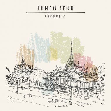 Vintage el çekilmiş kartpostal seyahat