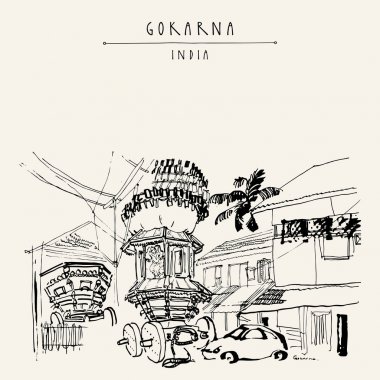 Vintage el çekilmiş kartpostal seyahat