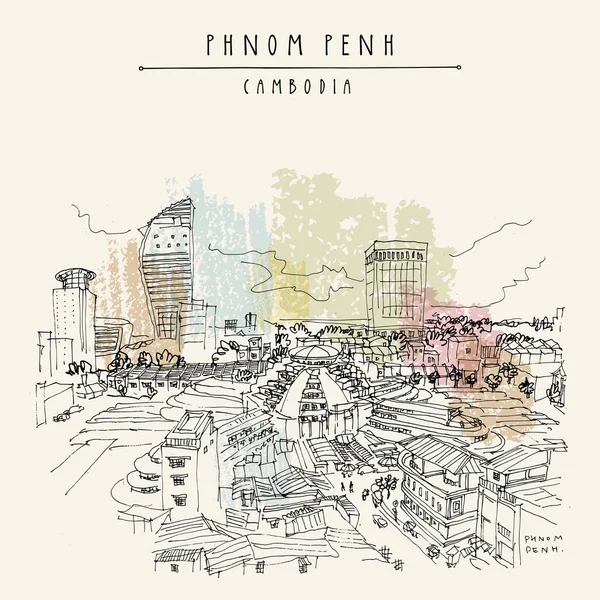 Vintage el çekilmiş kartpostal seyahat