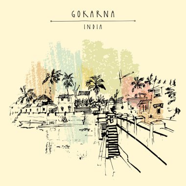 Vintage el çekilmiş kartpostal seyahat