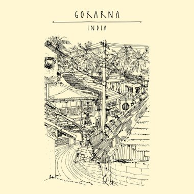 Vintage el çekilmiş kartpostal seyahat