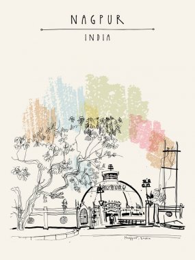 Vintage el çekilmiş kartpostal seyahat