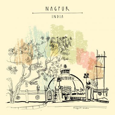 Vintage el çekilmiş kartpostal seyahat