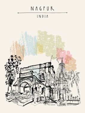 Vintage el çekilmiş kartpostal seyahat