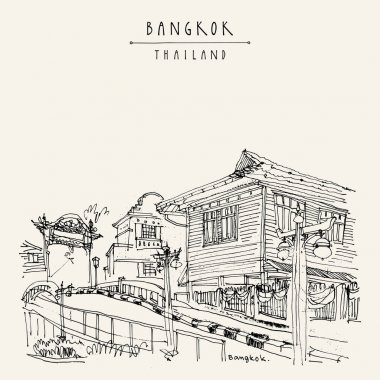 Vintage el çekilmiş kartpostal seyahat