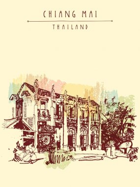 Vintage el çekilmiş kartpostal seyahat 