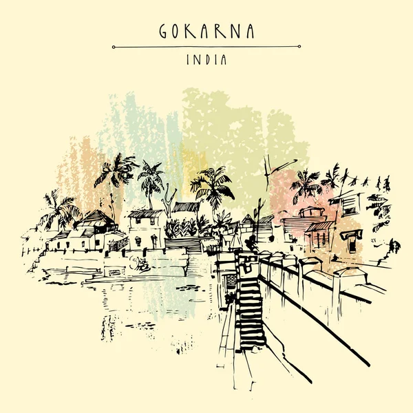 Vintage el çekilmiş kartpostal seyahat