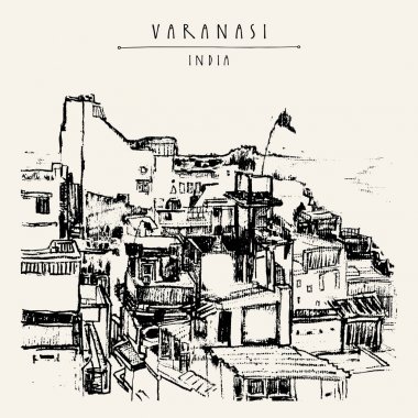 El çizilen mimari cityscape kartpostal 