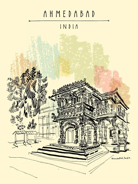Templo de Jain en boceto de Ahmedabad — Vector de stock