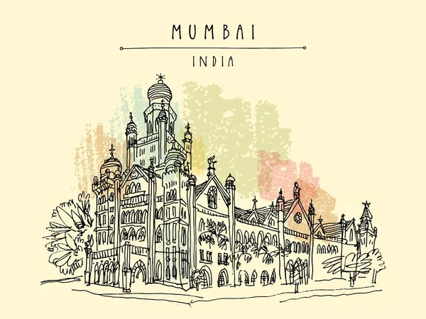 Edifício colonial britânico em Mumbai esboço — Vetor de Stock