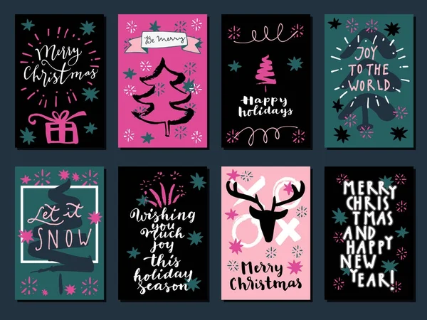 Conjunto de tarjetas de felicitación de Navidad — Vector de stock