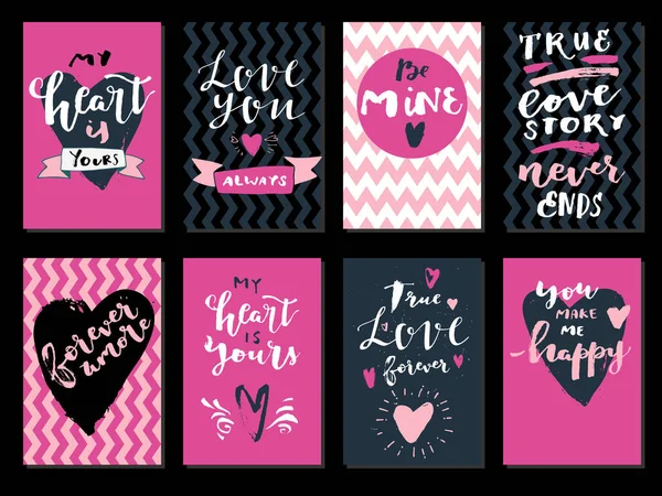 Set Love Quotes Hearts Heart Yours Forever Amore Mine Love — Stock Vector