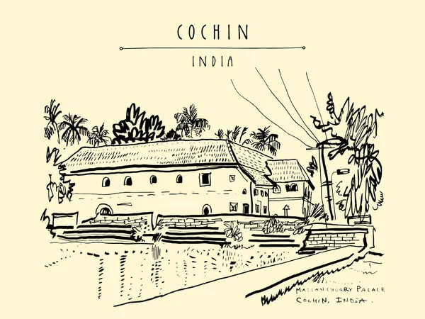 Mattancherry Palats Portugisiska Palace Holländska Palatset Cochin Kochi Kerala Indien — Stock vektor