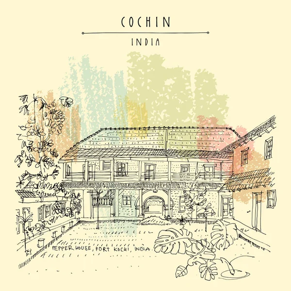 Cochin Kochi Kerala Sur India Pepper House Edificio Colonial Patrimonio — Vector de stock