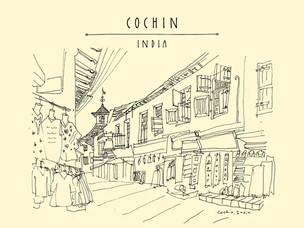 Sinagoga Paradesi Calle Market Cochin Kochi Kerlala India Ciudad Judía — Vector de stock