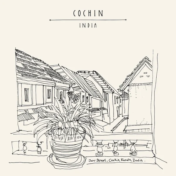 Cochin Kerala Indien Judenstraße Judenstadt Vektorillustration — Stockvektor