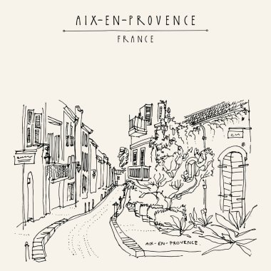 Aix-en-Provence, Fransa, Avrupa'nın antika evleri ile sokak.