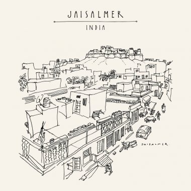Kalede Jaisalmer, Rajasthan, Hindistan ve şehrin sokak genel bakış.