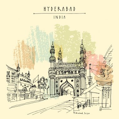 Travel sketch of Hyderabad, Telangana state, India. clipart