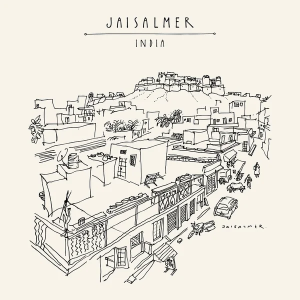 Übersicht Der Stadtstraße Und Festung Jaisalmer Rajasthan Indien — Stockvektor