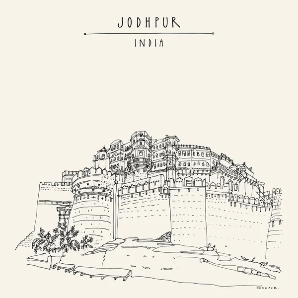 Mehrangarh Fort Sun Fortress Jodhpur Rajasthan India — Stock Vector