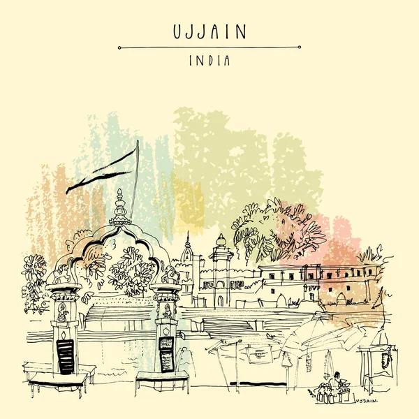 Ram Ghat Święte Miasto Ujjain Madha Pradesh Indie — Wektor stockowy