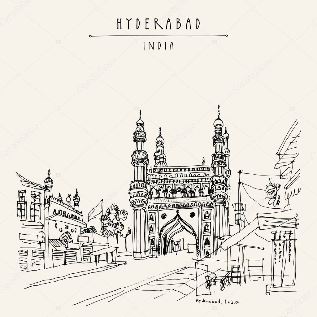 Travel sketch of Hyderabad, Telangana state, India.