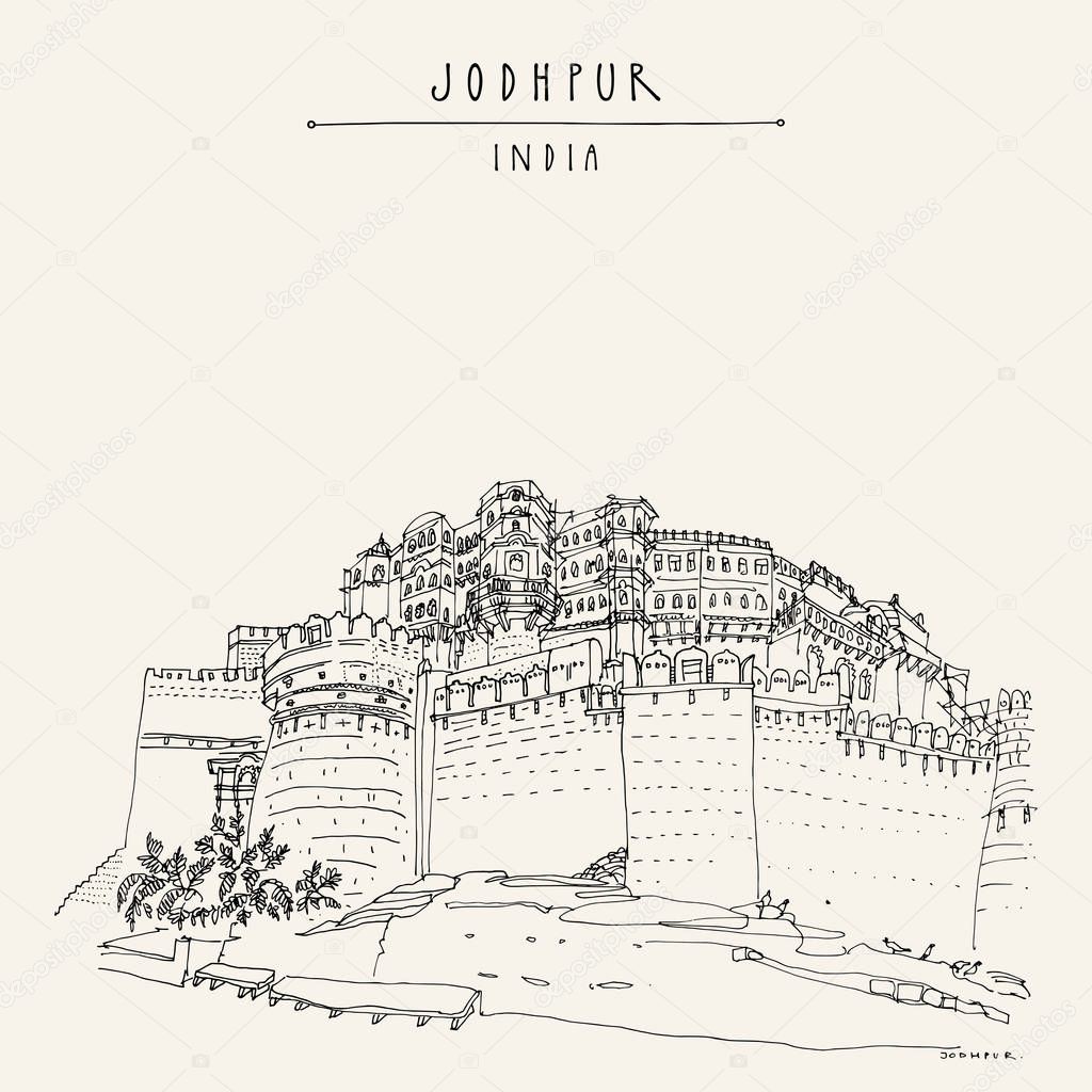 Mehrangarh fort (Sun Fortress) in Jodhpur, Rajasthan, India.